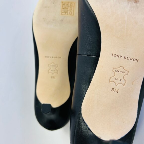 Tory Burch Eleanor Pointed Toe Leather Pump Size 8 Black Kitten Heel Classic - Picture 13 of 16
